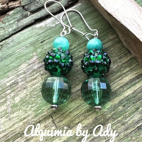 Alquimia Silver and Green Earrings - Picture 1 of 1